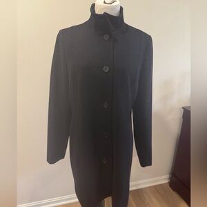 Lands' End Women's Black Wool Blend Button Front Coat